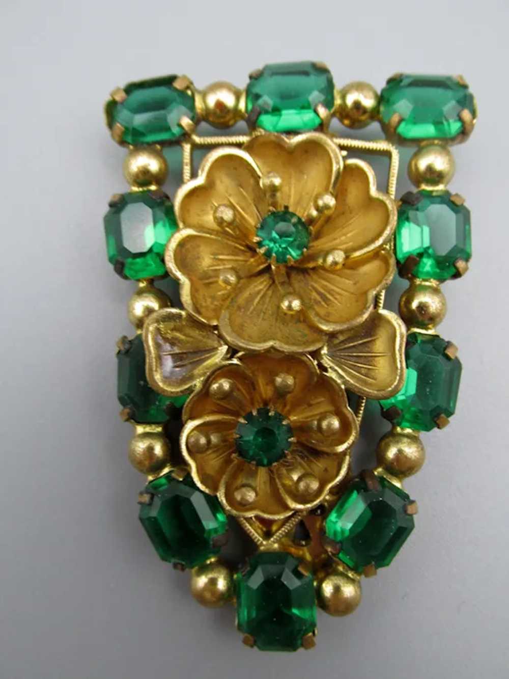 Early Czech Max Neiger Emerald Green Rhinestone B… - image 4