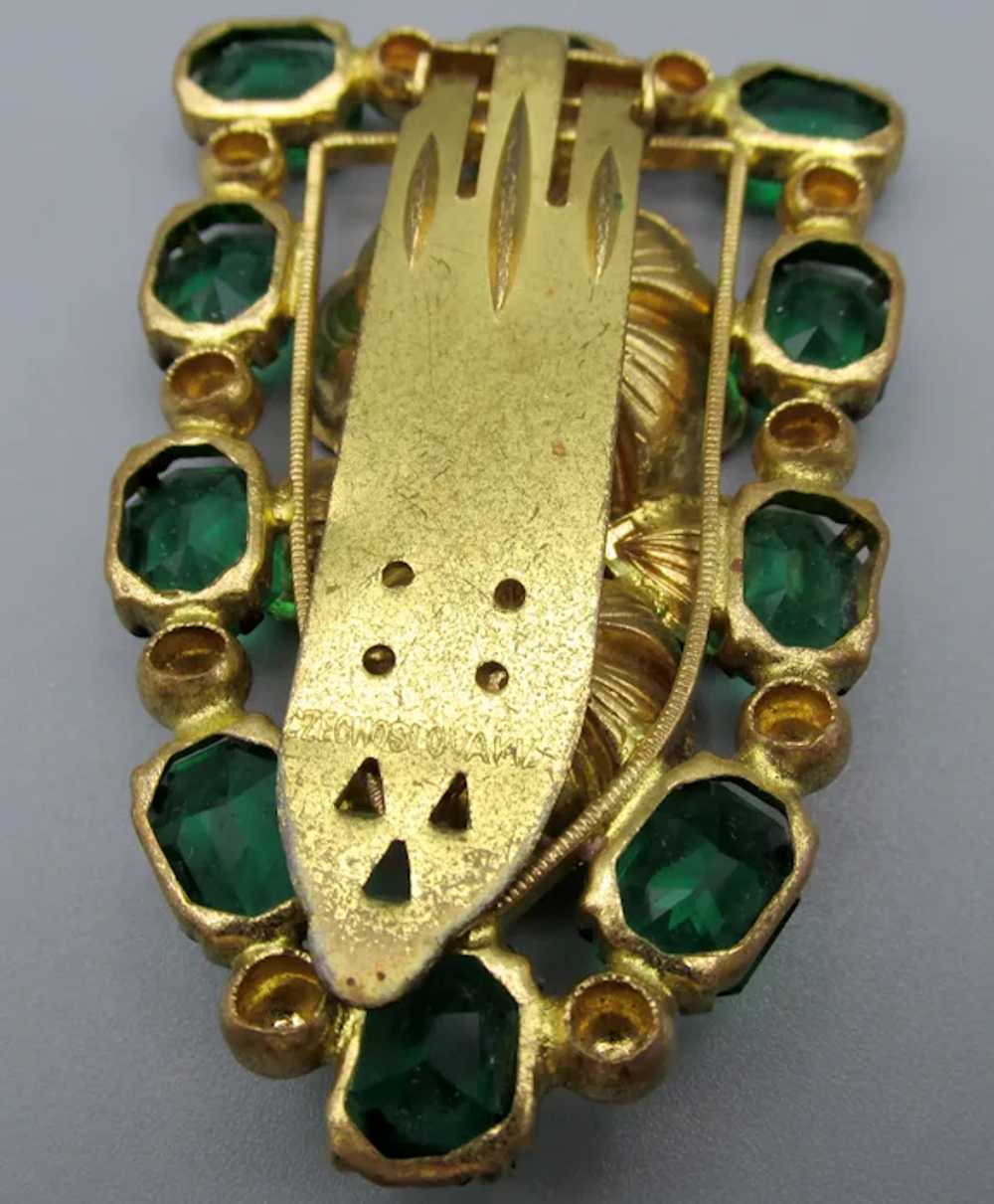 Early Czech Max Neiger Emerald Green Rhinestone B… - image 5