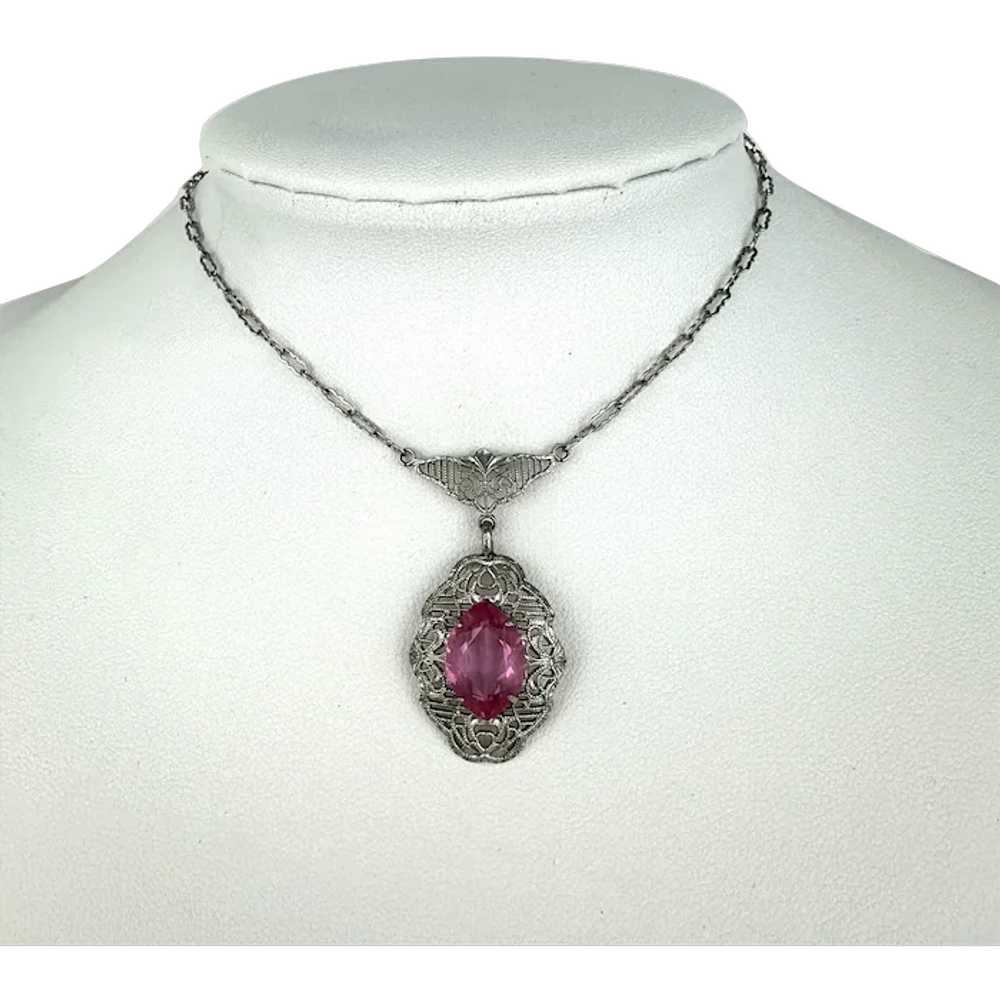 Vintage Art Deco Pink Rhinestone Pendant - image 1