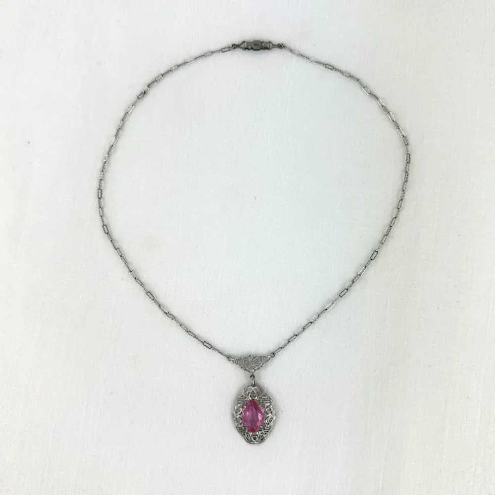 Vintage Art Deco Pink Rhinestone Pendant - image 2