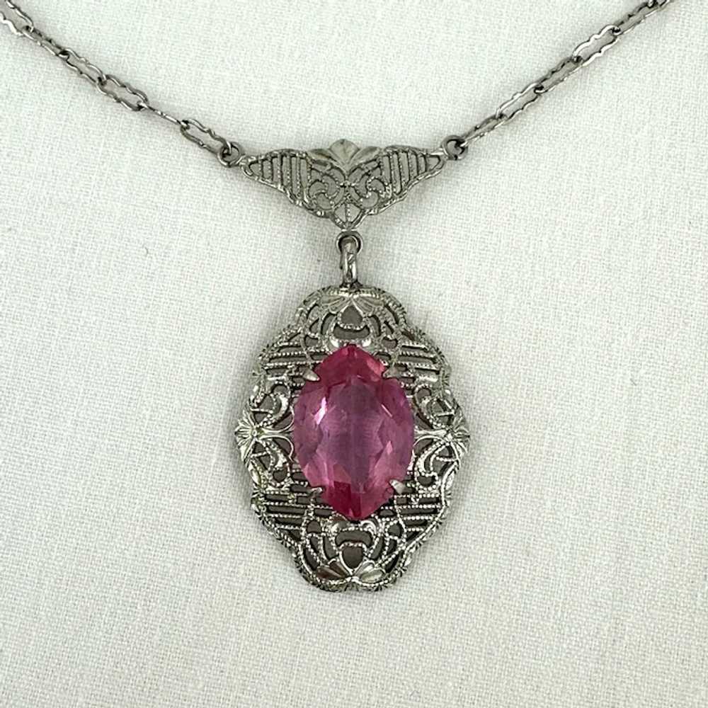 Vintage Art Deco Pink Rhinestone Pendant - image 3