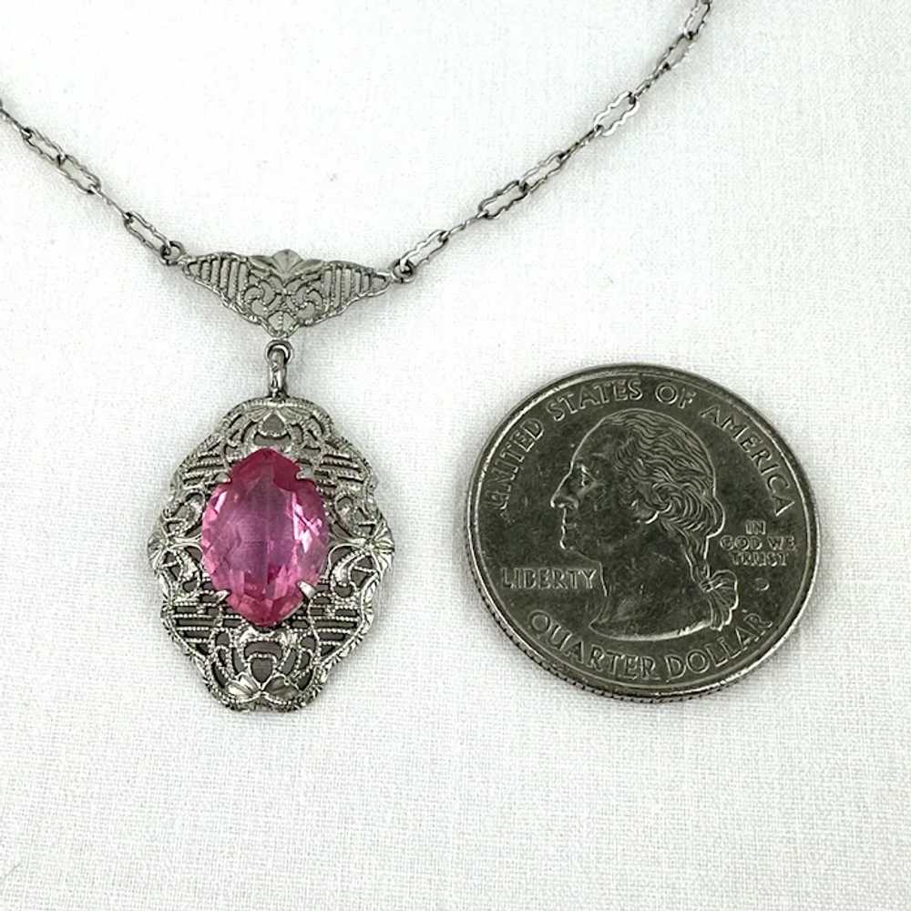 Vintage Art Deco Pink Rhinestone Pendant - image 9