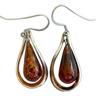 Modernist Sterling and Baltic Amber Earrings