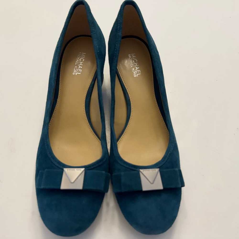 Michael Kors Caroline Suede Leather Teal Blue Mid… - image 3