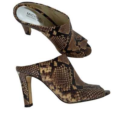 Michael Kors Shaw Mules Heels Open-Toe Snakeskin P