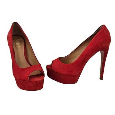 SCHUTZ Red Santana Leather Peep Open Toe Stiletto… - image 1