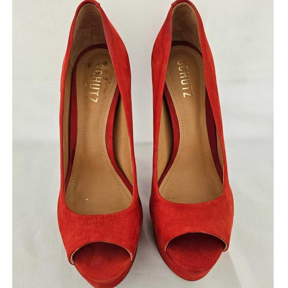 SCHUTZ Red Santana Leather Peep Open Toe Stiletto… - image 3