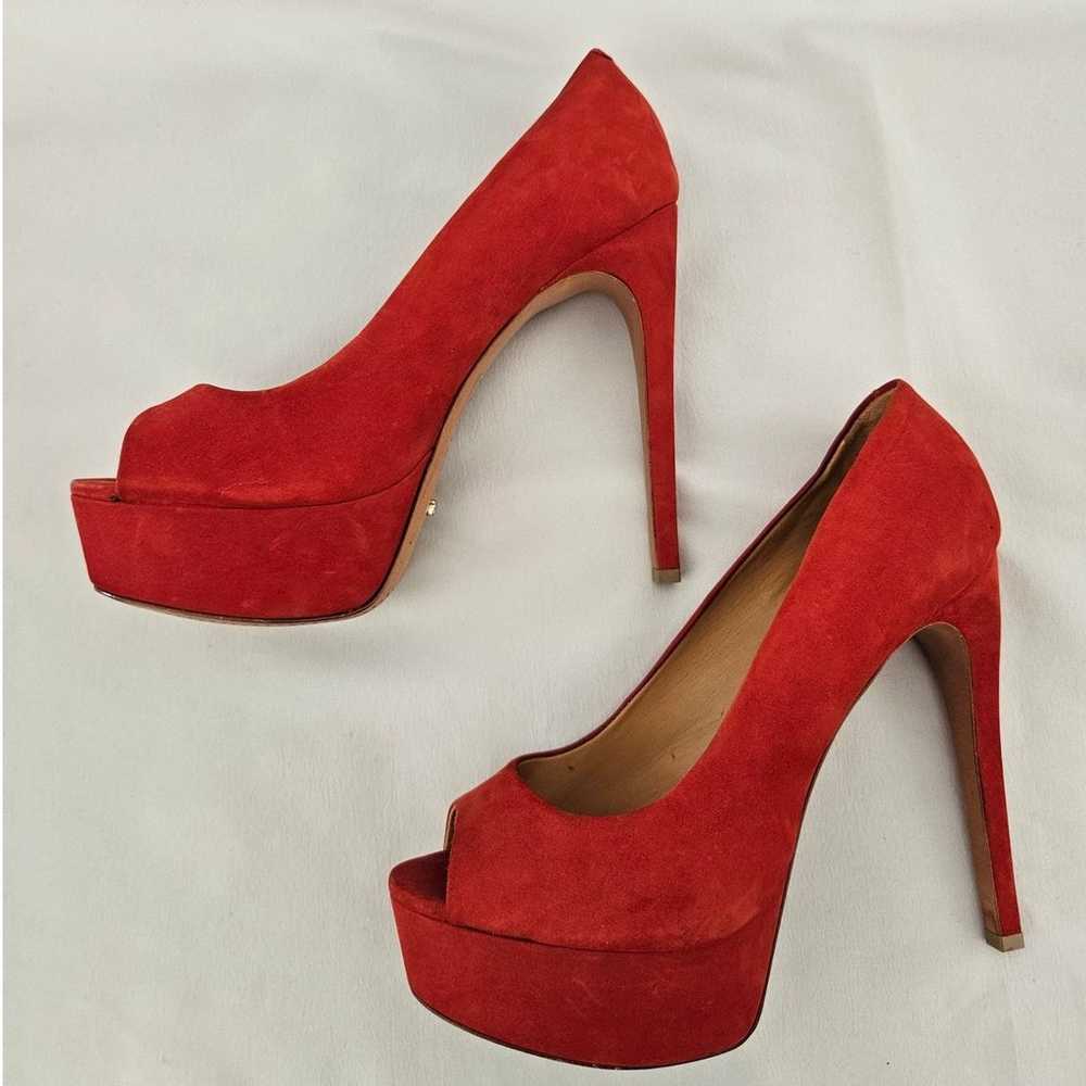 SCHUTZ Red Santana Leather Peep Open Toe Stiletto… - image 5