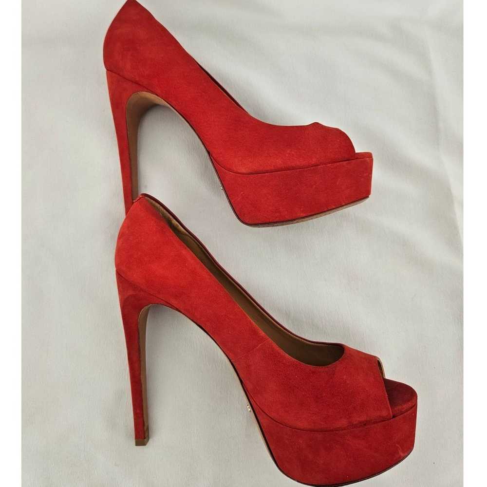 SCHUTZ Red Santana Leather Peep Open Toe Stiletto… - image 6