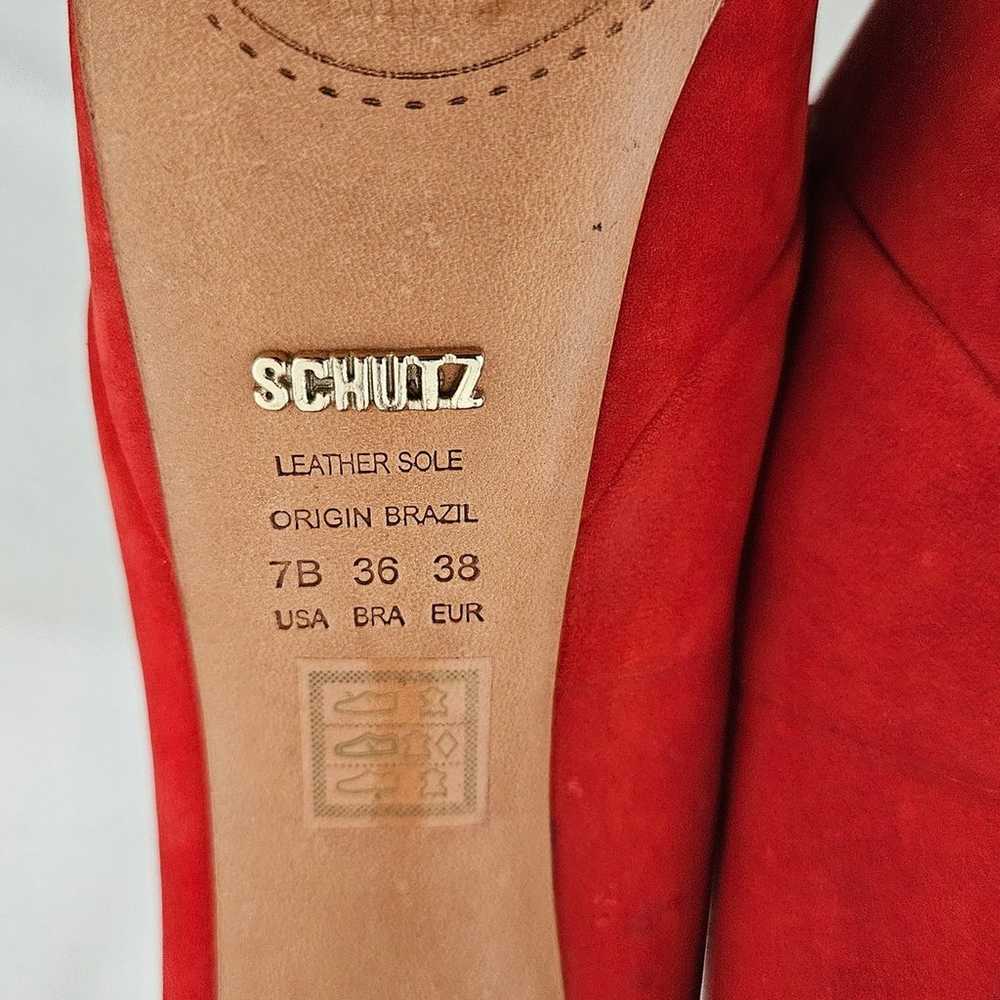 SCHUTZ Red Santana Leather Peep Open Toe Stiletto… - image 8