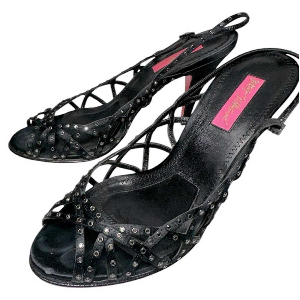 Betsey Johnson Size 8.5 Black Satin Crystal Rhine… - image 2