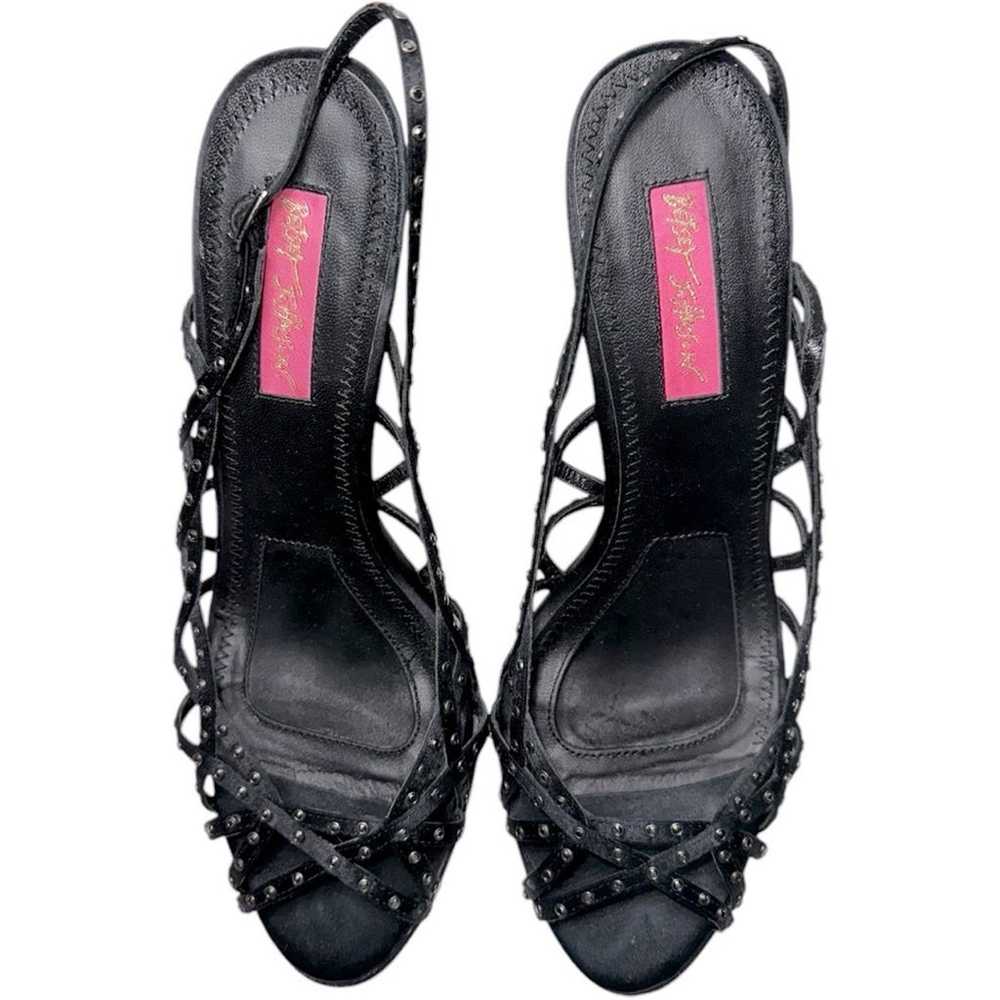 Betsey Johnson Size 8.5 Black Satin Crystal Rhine… - image 4