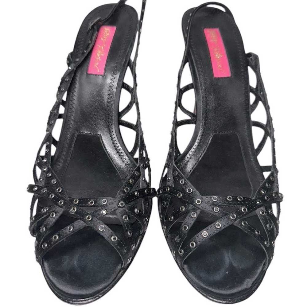 Betsey Johnson Size 8.5 Black Satin Crystal Rhine… - image 5