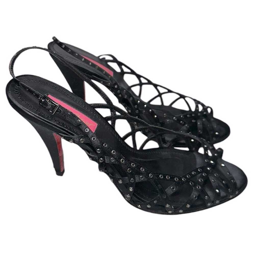 Betsey Johnson Size 8.5 Black Satin Crystal Rhine… - image 8