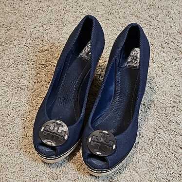 Tory Burch Navy Blue Canvas Wedges - image 1