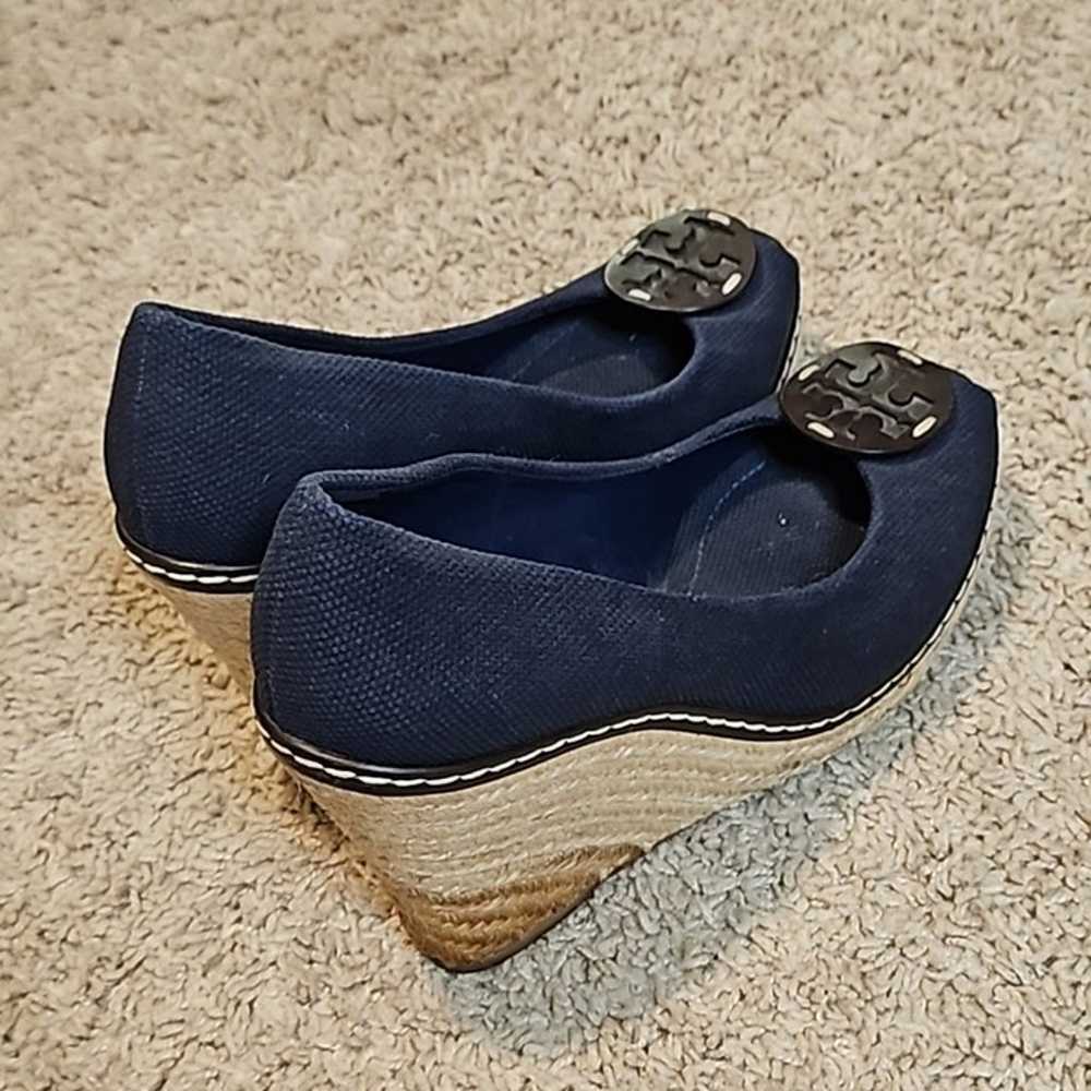 Tory Burch Navy Blue Canvas Wedges - image 4