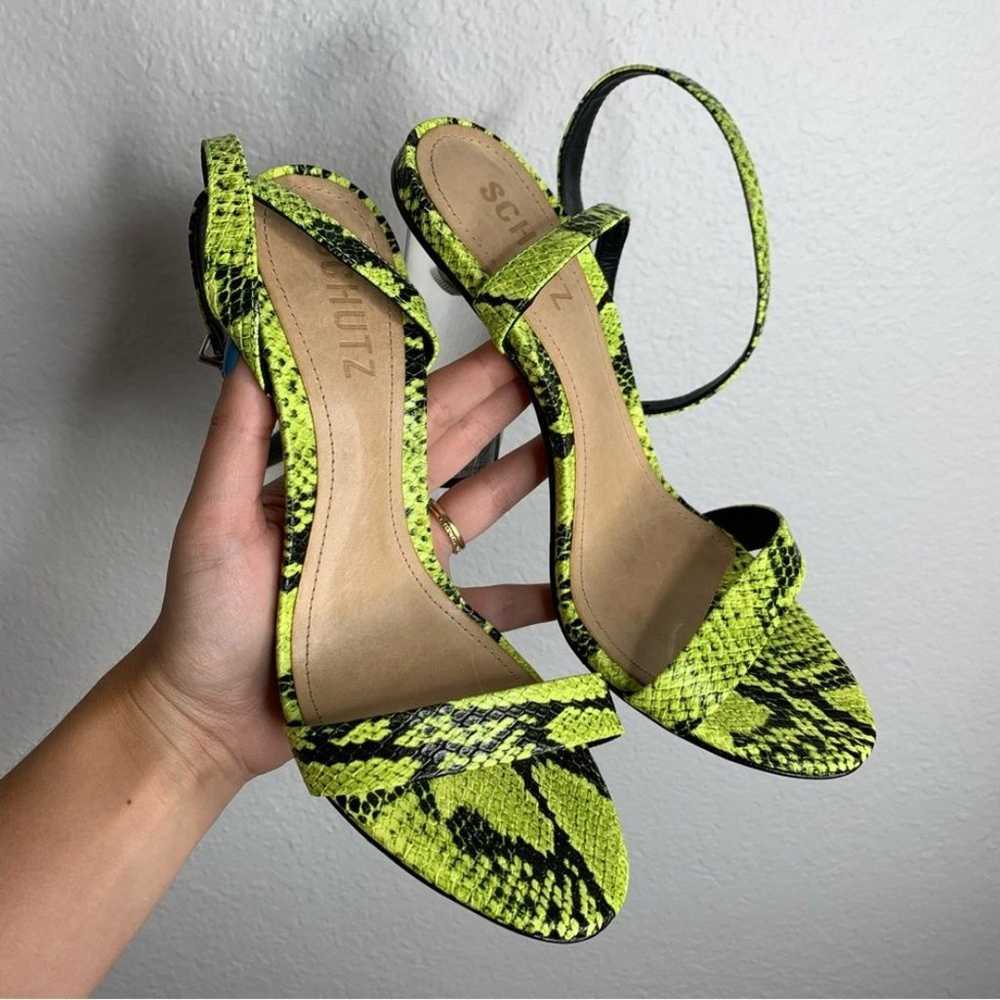 Schutz Valencia Green Neon Snakeskin Clear Heels … - image 6