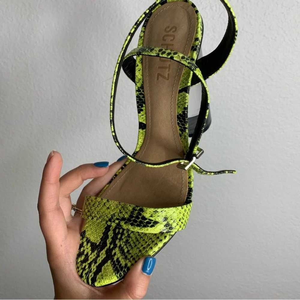 Schutz Valencia Green Neon Snakeskin Clear Heels … - image 7