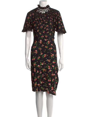 Paco Rabanne Dress Black Floral Print Ruffle & Cr… - image 1