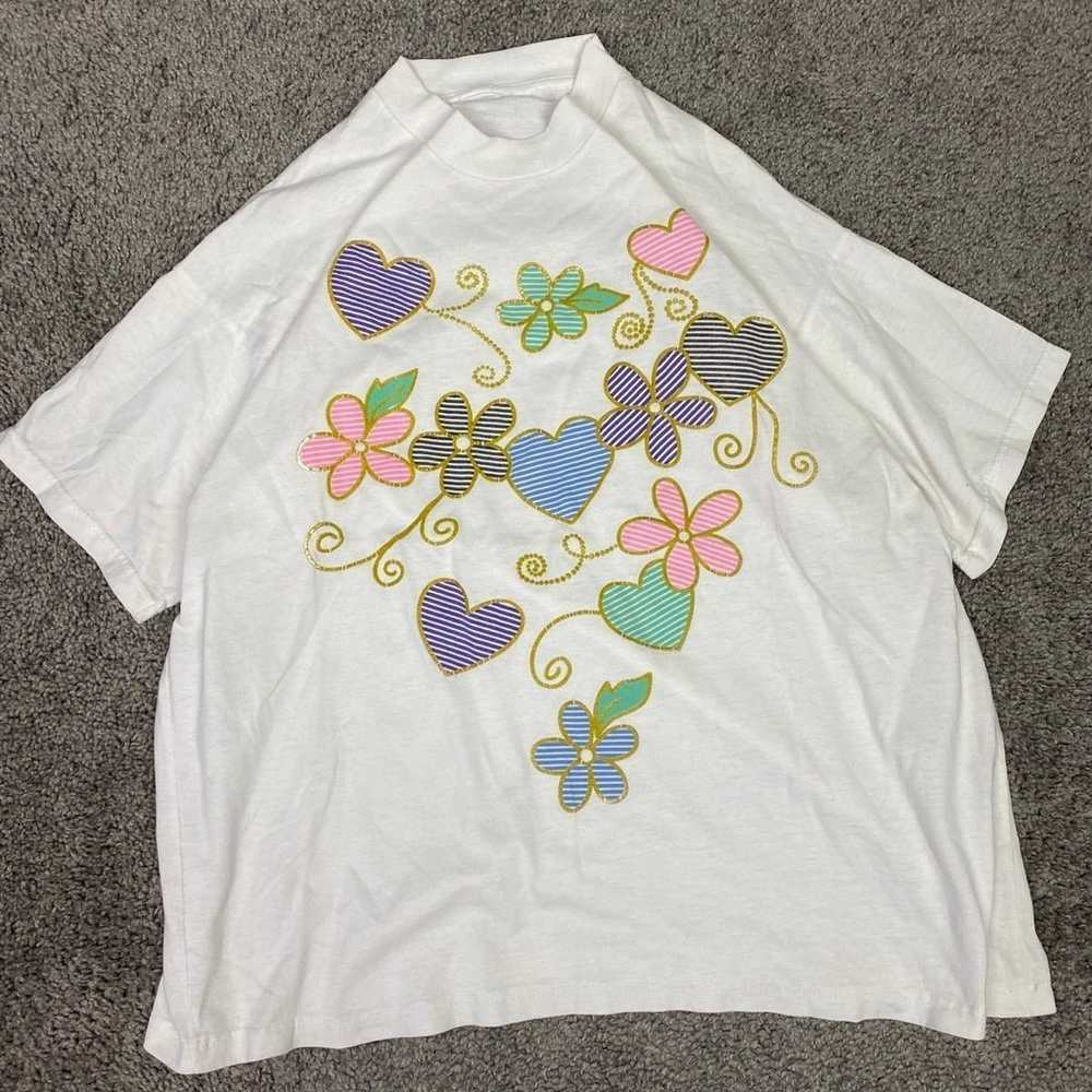 Vintage hearts and flowers tshirt - image 1