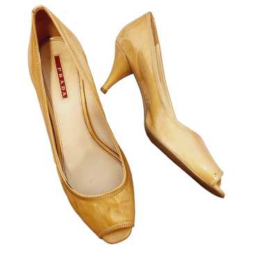 PRADA YELLOW PEEP TOE LEATHER PUMP SIZE 39 6.5 - image 1