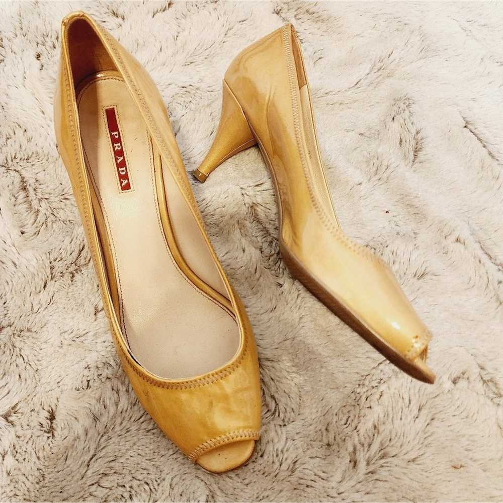 PRADA YELLOW PEEP TOE LEATHER PUMP SIZE 39 6.5 - image 4