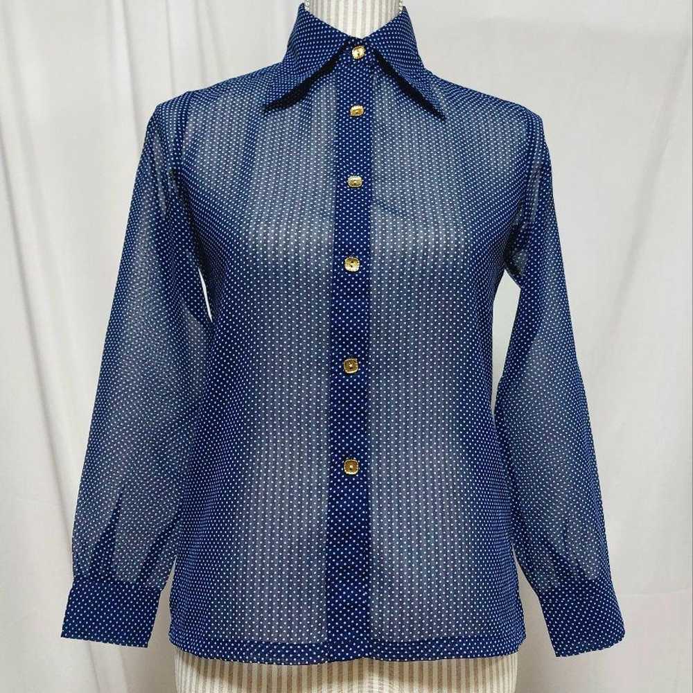 Sheer blouse with polka dot pattern, used, Showa … - image 5