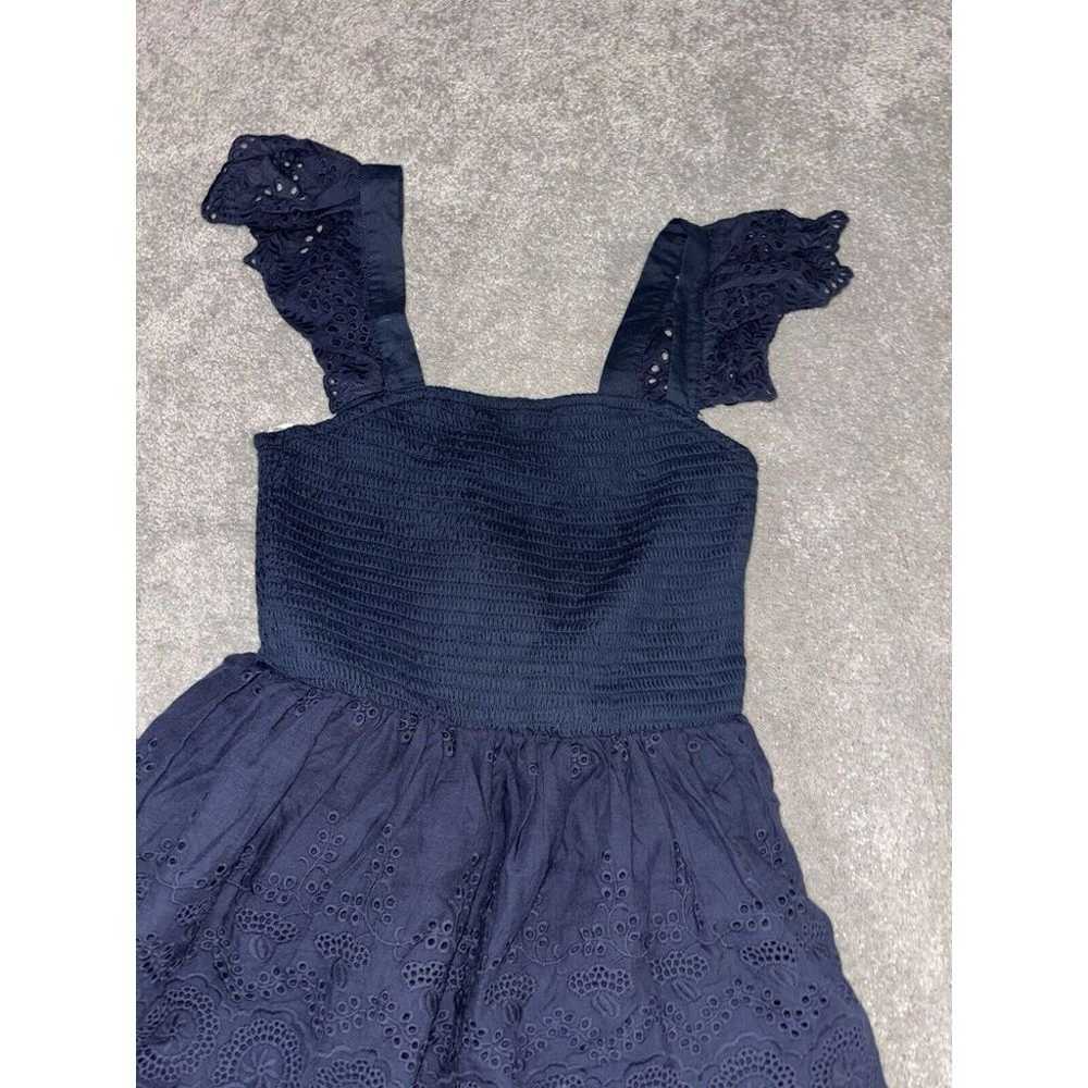 lulus navy eyelet smocked dress tiered ruffles EUC - image 1