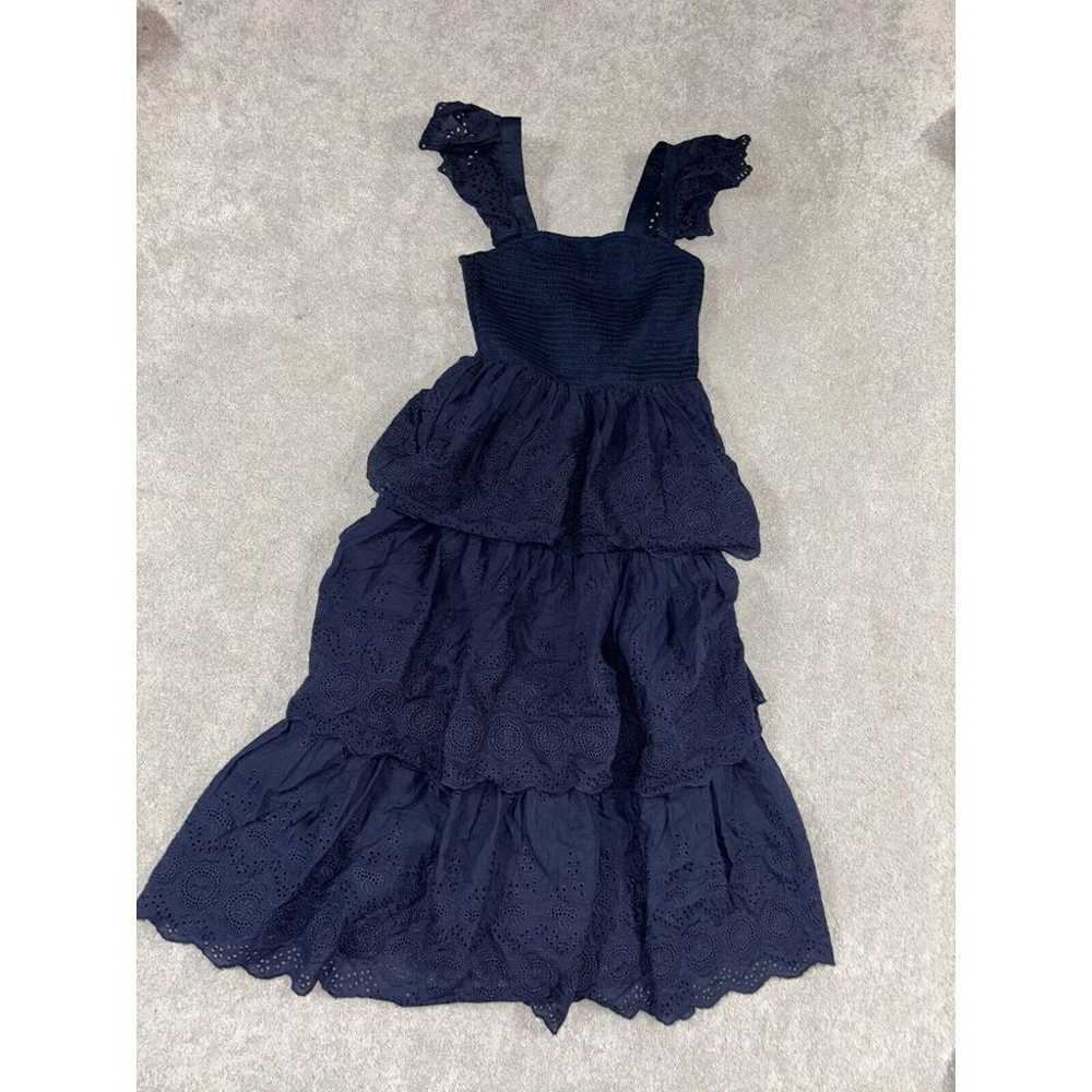 lulus navy eyelet smocked dress tiered ruffles EUC - image 2