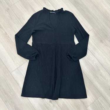 Zara long sleeve knit ribbed dress knee length bla