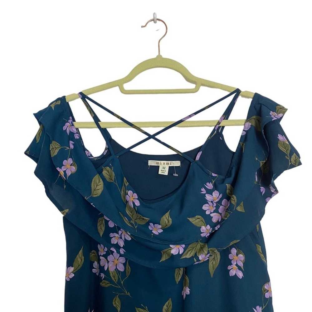 Miami Teal Floral Strappy Cold Shoulder Slip Dres… - image 3