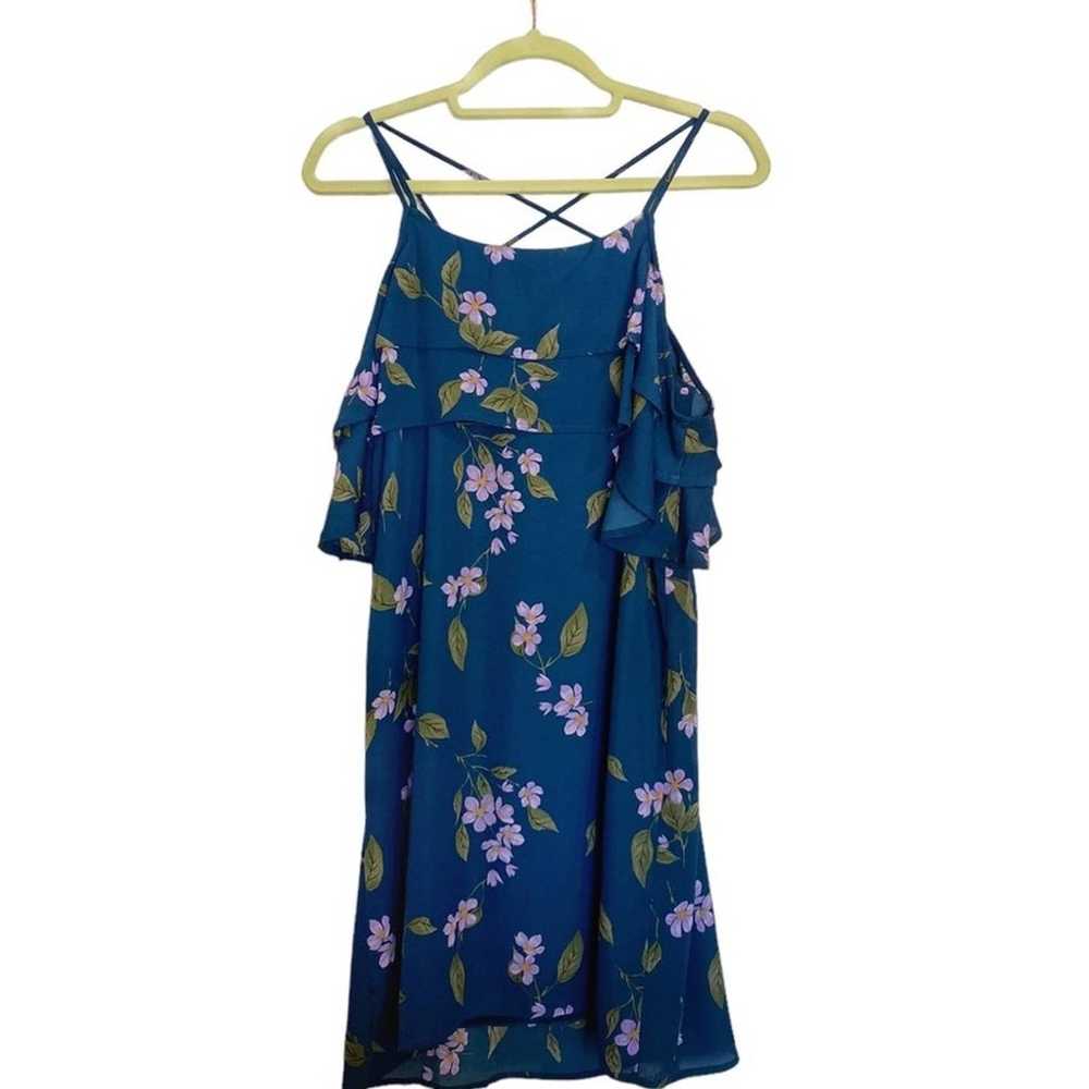 Miami Teal Floral Strappy Cold Shoulder Slip Dres… - image 9