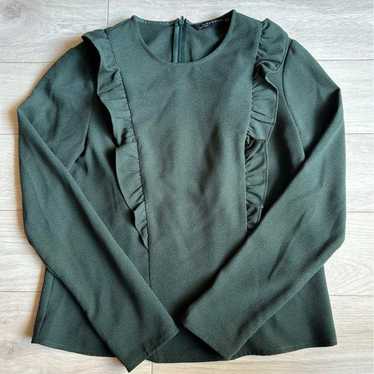 ZARA WOMAN Frilled Long-sleeve Blouse Green