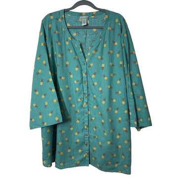 Catherines Womens Linen Shirt with Pineapple Moti… - image 1