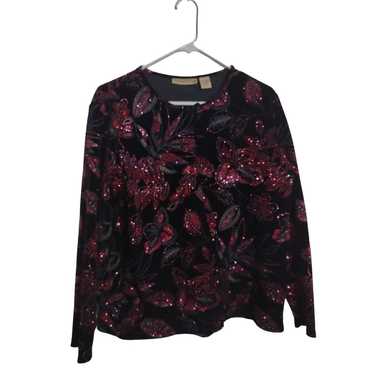 Vintage Y2K Notations Sparkly floral Cardigan wit… - image 1