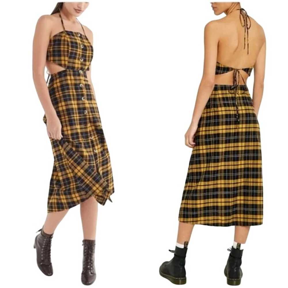 Urban Outfitters Black and Yellow Plaid Halter Bu… - image 1