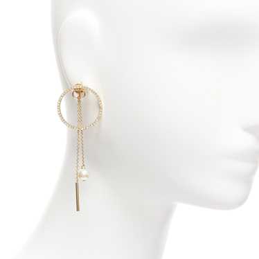 Dior DIOR gold CD logo crystal pave hoop pearl pi… - image 1