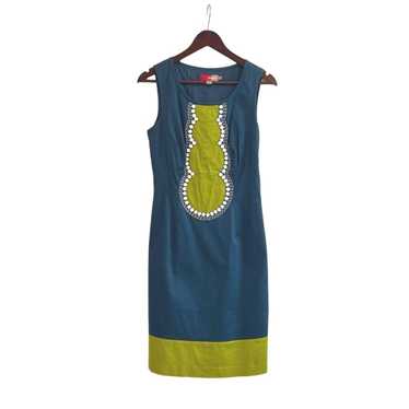 Boden Size 6 Shift Dress Teal & Green Beaded Embr… - image 1