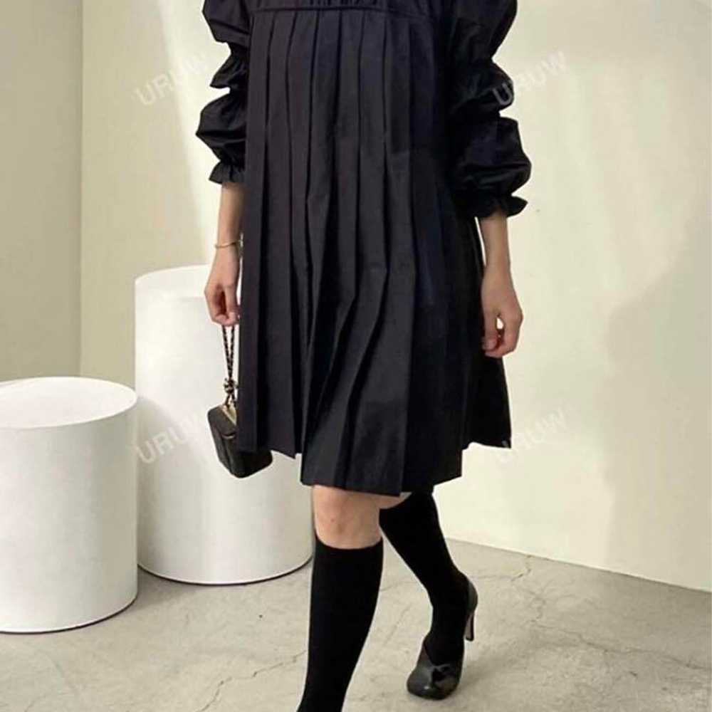 Black Pleated Design Knee-Length Dress - image 1