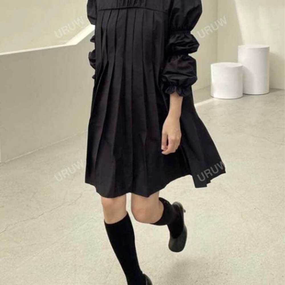 Black Pleated Design Knee-Length Dress - image 3