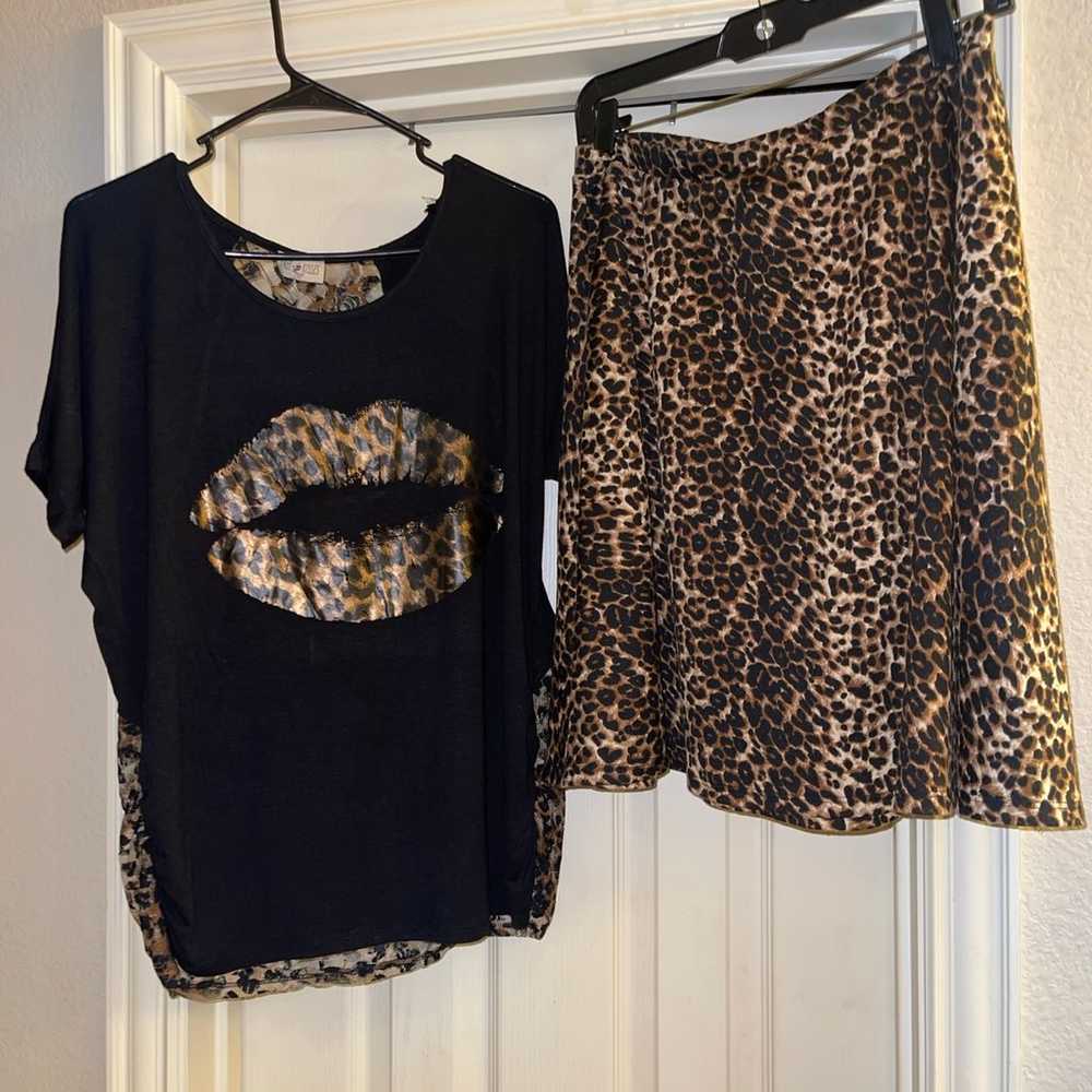 Cheetah vintage skater skirt/ shirt size lx - image 1