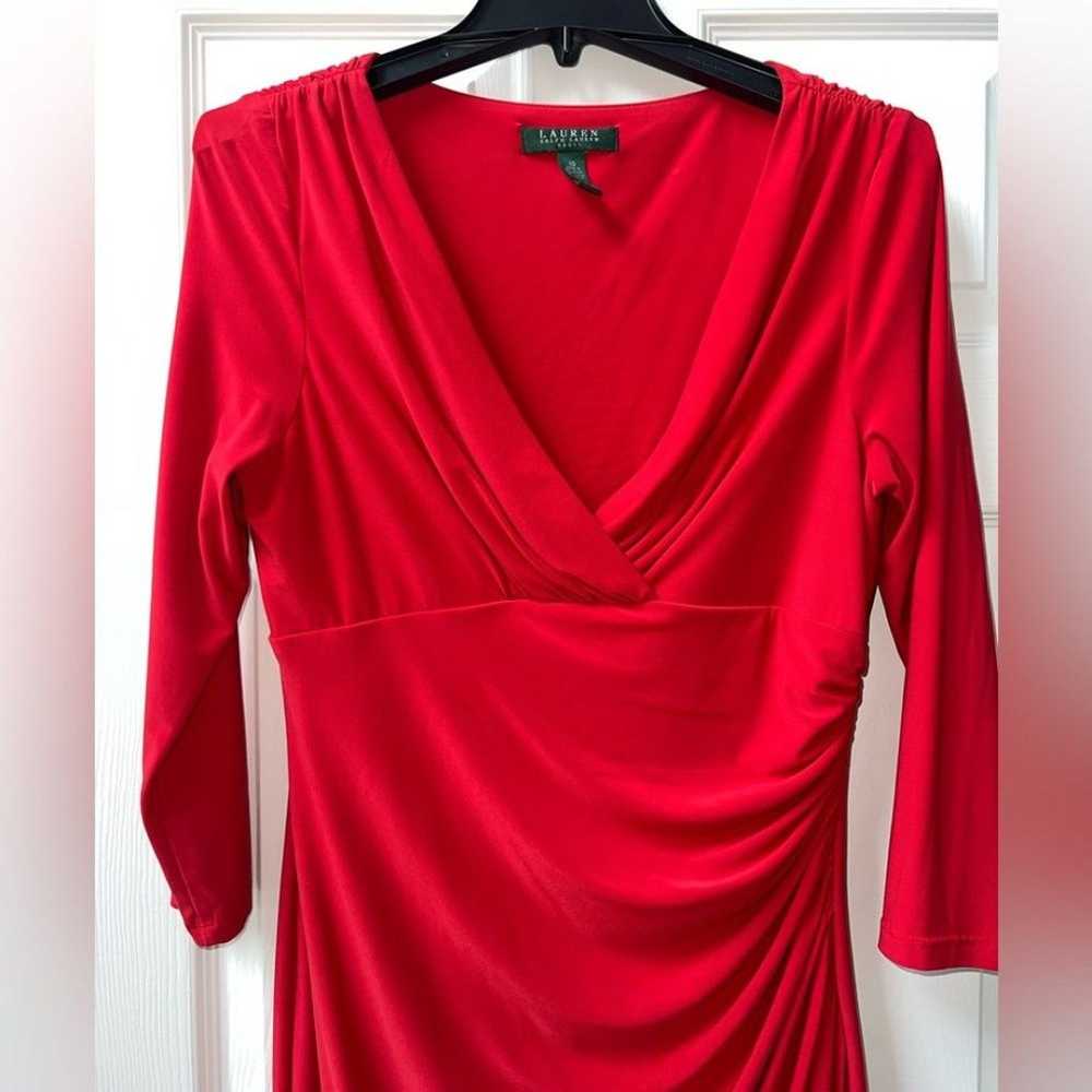 LAUREN Ralph Lauren Red Jersey Faux Wrap Dress Si… - image 4