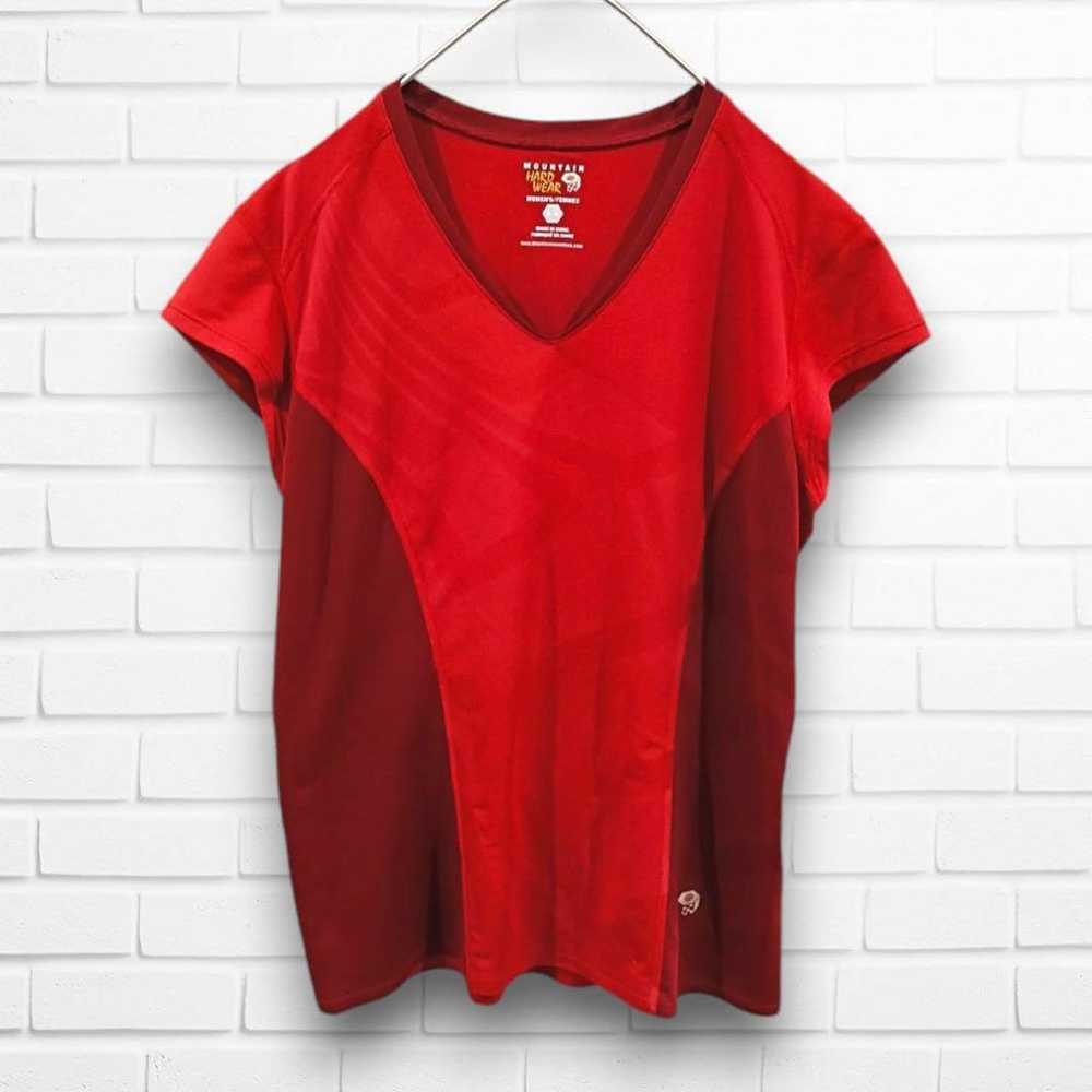 Mountain short-sleeved T-shirt, red, V-neck, spor… - image 1