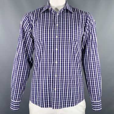 Pink Purple White Checkered Cotton Long Sleeve Sh… - image 1