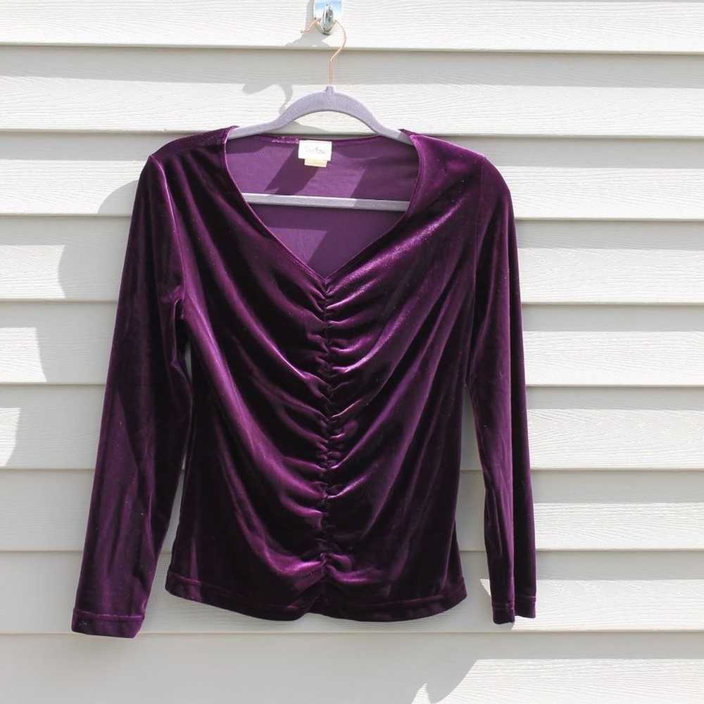 Neiman Marcus Women's Vintage Velvet Ruched Top B… - image 2