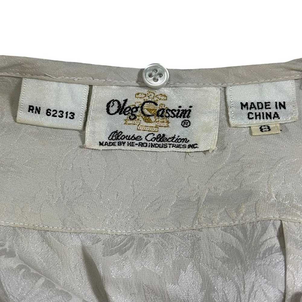 Oleg Cassini Silk Blouse Size 8 Gray Jacquard Dam… - image 11