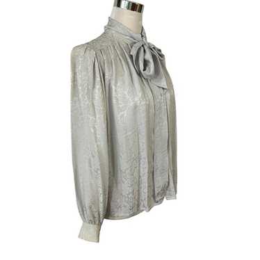 Oleg Cassini Silk Blouse Size 8 Gray Jacquard Dam… - image 1