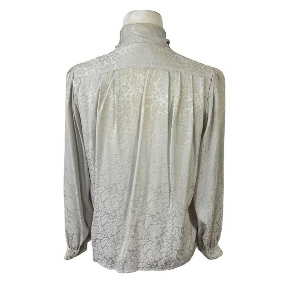 Oleg Cassini Silk Blouse Size 8 Gray Jacquard Dam… - image 7