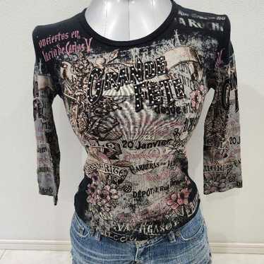 y2k Gal Grunge Fairy Grunge Logo Floral Stone Top - image 1