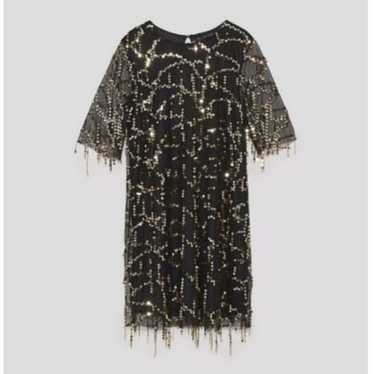 ZARA dress black gold sequin